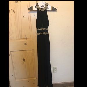 Black and gold prom dress